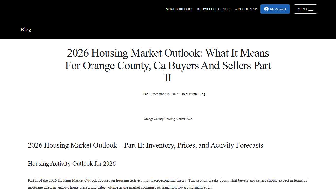 2026 Housing Market Outlook: What It Means For Orange County